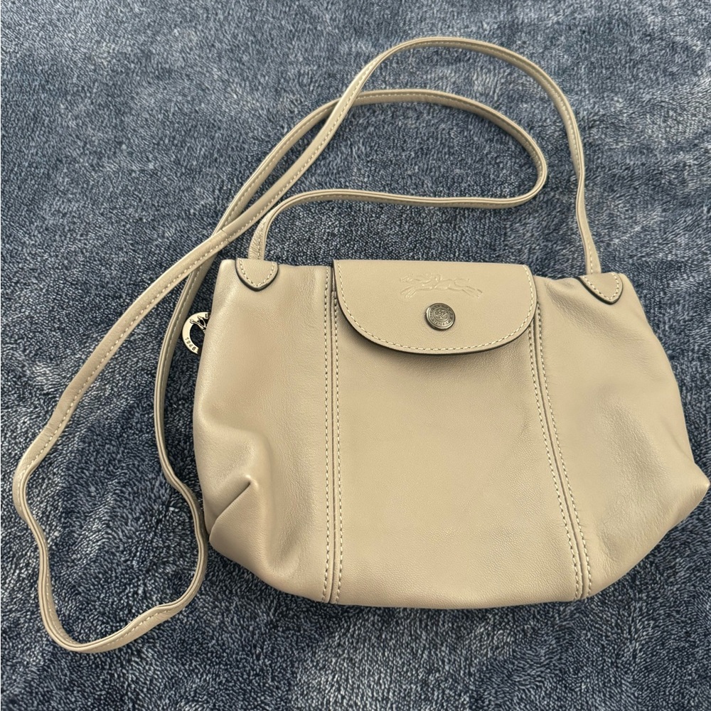 Grey Le pliage cuir mini Longchamp crossbody bag